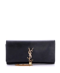 Pre-Owned Saint Laurent Long Classic Monogram Tassel Clutch Leather