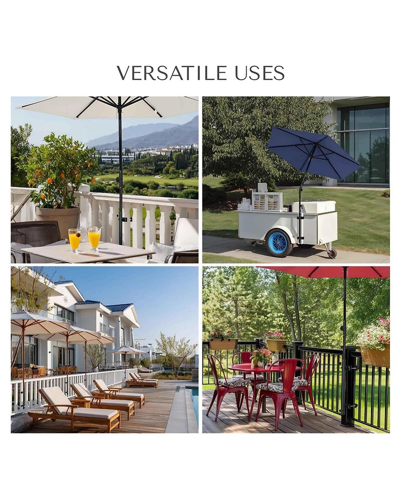 LAGarden Patio Umbrella Holder Adjustable for Deck Railing Balcony Porch Patio Outdoor Restaurant Portable Cart