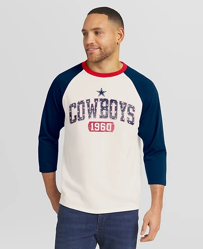 Fanatics Men's White/Navy Dallas Cowboys Americana 3/4 Sleeve Raglan T-Shirt