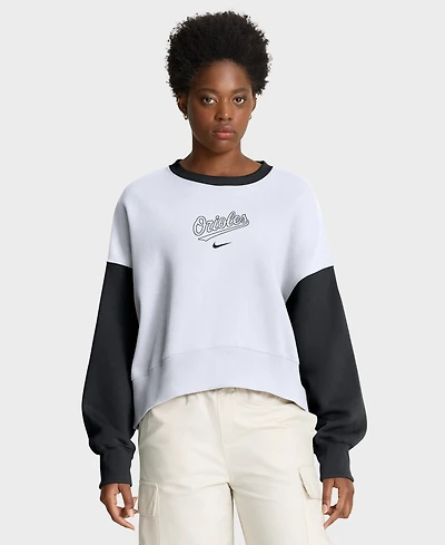 Nike Women's White/Black Baltimore Orioles Oversized High Hip Fleece Sweatshirt