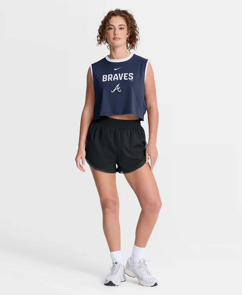 Nike Women's Navy Atlanta Braves Primetime Loose Dri-fit Cropped Tank Top