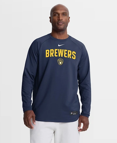 Nike Men's Navy Milwaukee Brewers Authentic Collection Raglan Dri-fit Sweatshirt