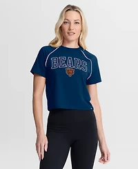 Fanatics Women's Navy Chicago Bears Offensive Scheme Raglan Tri-Blend Cropped Top