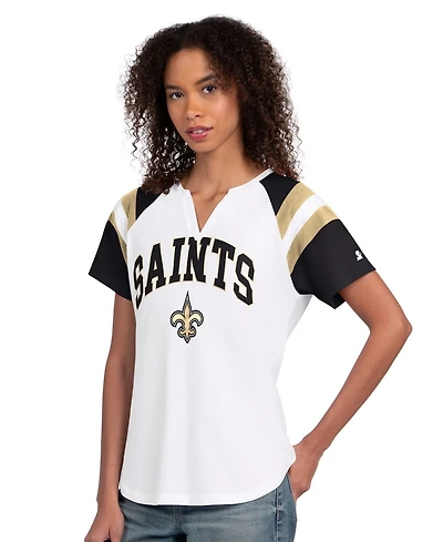 Starter Women's White New Orleans Saints Game On Notch Neck T-Shirt