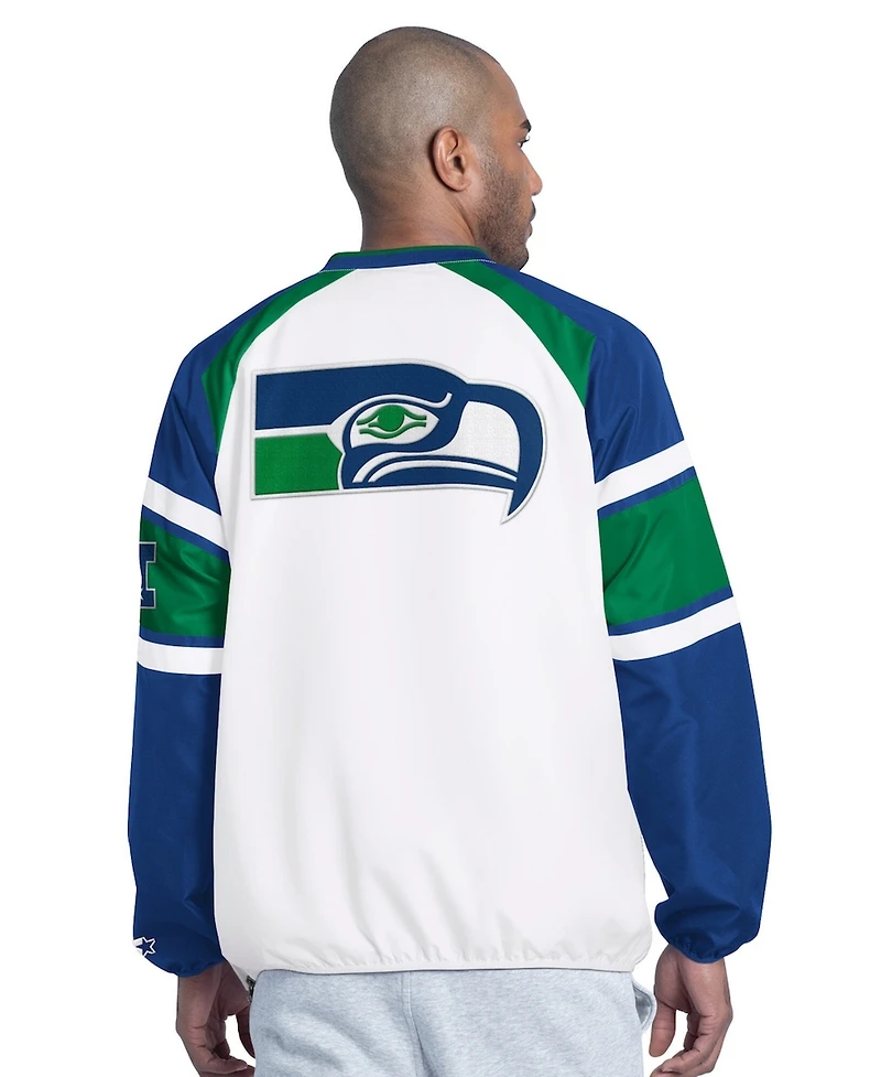 Starter Men's White Seattle Seahawks Infield Play Raglan Pullover Jacket