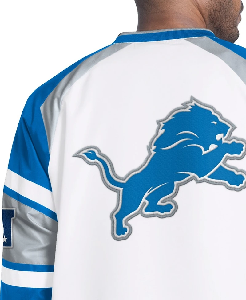 Starter Men's White Detroit Lions Infield Play Raglan Pullover Jacket