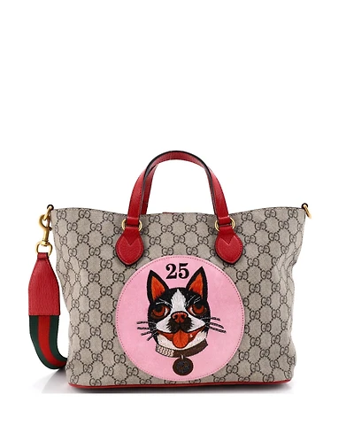 Pre-Owned Gucci Small Convertible Soft Tote Gg Coated Canvas with Applique