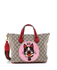 Pre-Owned Gucci Small Convertible Soft Tote Gg Coated Canvas with Applique