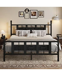 homfan Durable Metal Platform Bed Frame with Retro Circular Design, Headboard and Footboard Included, Underbed Storage Space