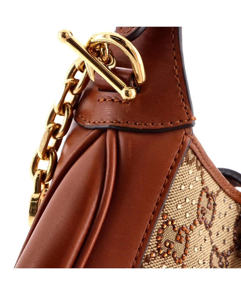 Pre-Owned Gucci Mini Jackie 1961 Chain Hobo Crystal Embellished Gg Canvas