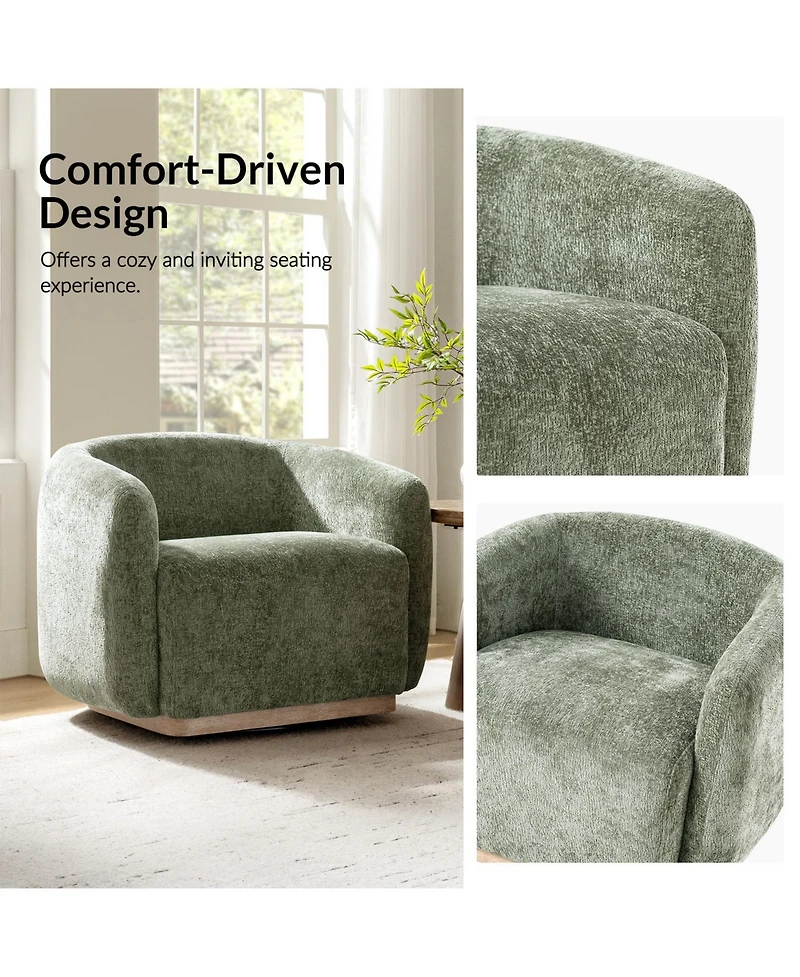 Hulala Home Berklie Modern Boucle Chenille Swivel Armchair with Solid Wood Base