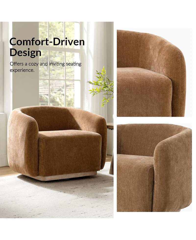 Hulala Home Berklie Modern Boucle Chenille Swivel Armchair with Solid Wood Base