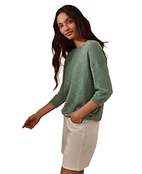 Celtic & Co. Women's 3/4 Sleeve Linen Blend Crew Neck Top