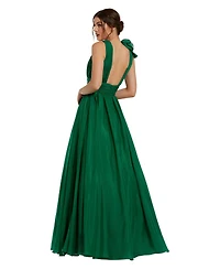 Mac Duggal Petite Ruffle Shoulder V-Neck A-Line Evening Gown