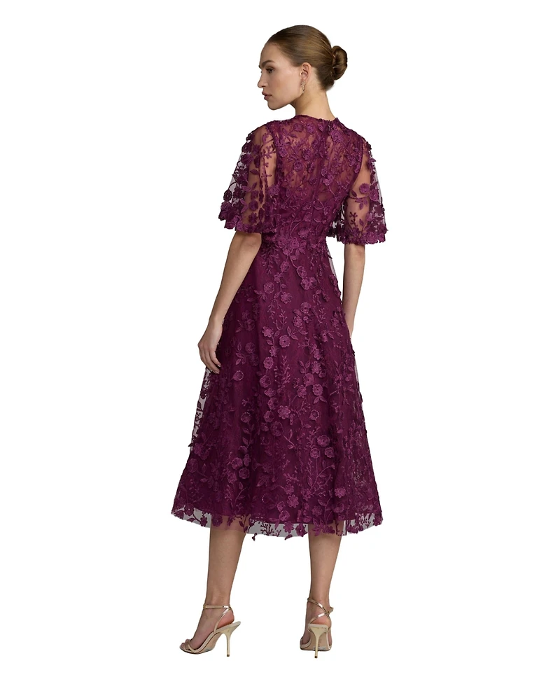 Mac Duggal Petite Flutter Sleeve Embroidered Midi Dress