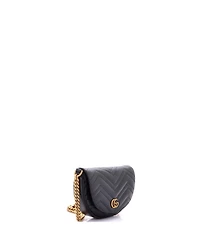 Pre-Owned Gucci Mini Gg Marmont Half Moon Flap Crossbody Bag Matelasse Leather