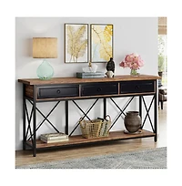Slickblue Sofa Foyer Console Table with 3 Drawers and Open Storage Shelf for Home Organization