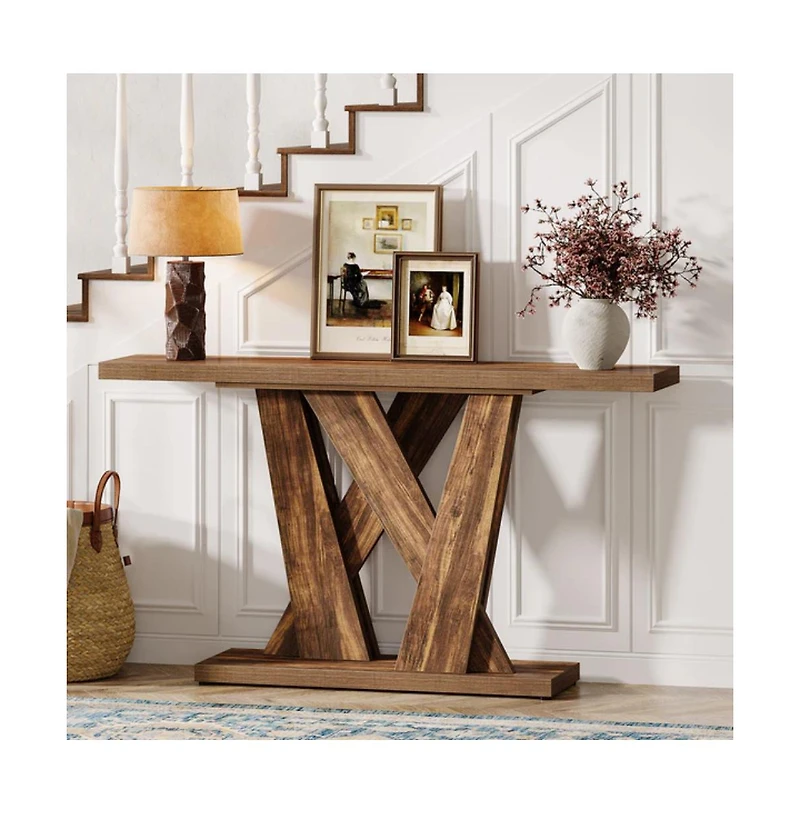 Slickblue Entryway Console Table with Geometric Base, Farmhouse Style Accent Furniture
