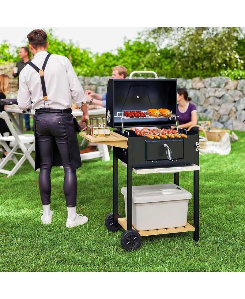 Asagikoiai Outdoor Portable Charcoal Bbq Grill with Wheels and Side Table