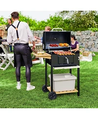 Asagikoiai Outdoor Portable Charcoal Bbq Grill with Wheels and Side Table