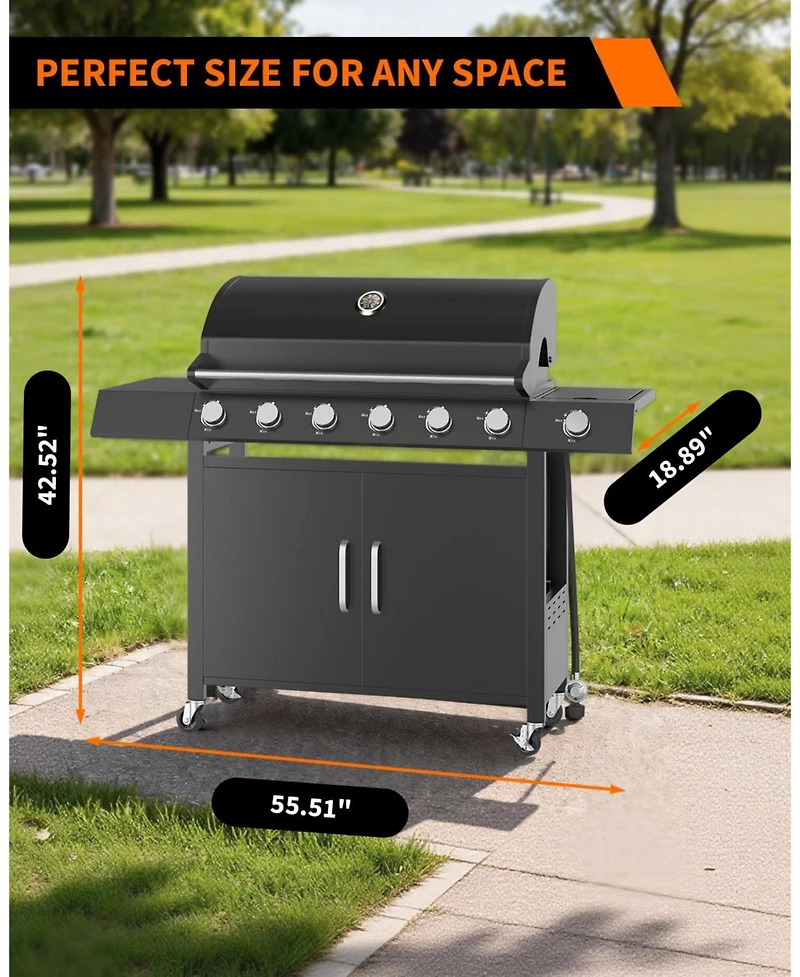 Xo Stainless Steel 60000 Btu Portable 6+1 Burners Propane Gas Bbq Grill for Backyard, Camping and Tailgating