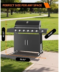 Xo Stainless Steel 60000 Btu Portable 6+1 Burners Propane Gas Bbq Grill for Backyard, Camping and Tailgating