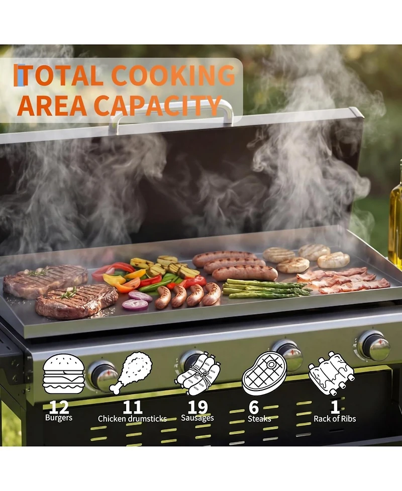 Xo Stainless Steel 32000 Btu 4 Burner Propane Gas Griddle with Hood for Outdoor Use