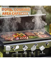 Xo Stainless Steel 32000 Btu 4 Burner Propane Gas Griddle with Hood for Outdoor Use