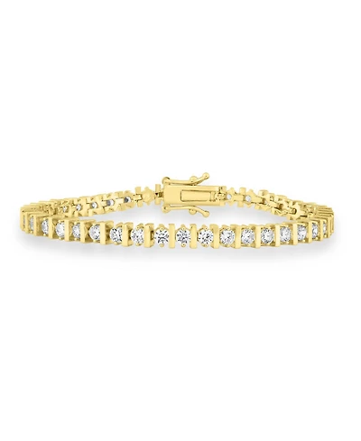 Simona Radiant Alternating Round Cz and Polished Lined Bracelet