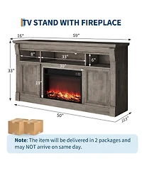 homfan 58" Fireplace Tv Stand for TVs Up to 65, Modern Farmhouse Entertainment Center with 30'' Electric Fireplace, Remote Control Realistic 3D Flame