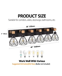Busdays Inch Modern Geometric Light Vanity Light Fixture with Metal Wooden Accents and Cage Lampshade for Bathroom Bedroom Living Room No Bulb