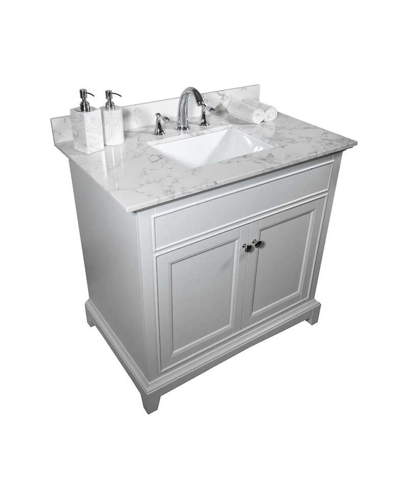 Sillysis 31/37/43 Inch Carrara Marble Stone Vanity Top with Ceramic Undermount Sink and Backsplash