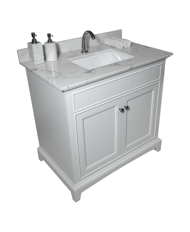 Sillysis 31/37/43 Inch Carrara Marble Stone Bathroom Vanity Top with Rectangular Undermount Sink and Backsplash