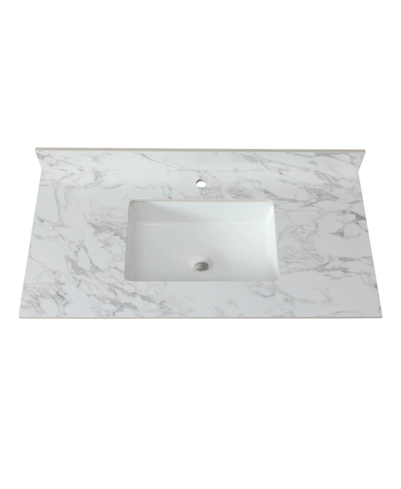 Sillysis 31/37/43 Inch Sintered Stone Bathroom Vanity Top with Rectangular Undermount Sink, 4 Inch Backsplash