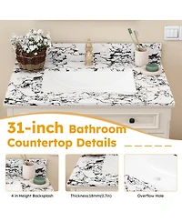 Sillysis 31/37/43 Inch Sintered Stone Bathroom Vanity Top with Ceramic Undermount Sink, Backsplash, Overflow, Stain Resistant Surface