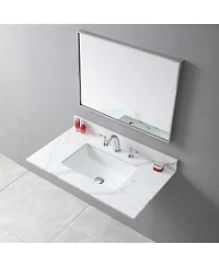 Sillysis 31/37/43 Inch Sintered Stone Vanity Top with Ceramic Rectangular Sink, 4 Inch Backsplash, 3 Faucet Holes