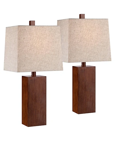 360 Lighting Modern Rustic Accent Table Lamps 23" High Set of 2 Faux Wood Rectangular Block Fabric Shade for Bedroom Living Room House Home