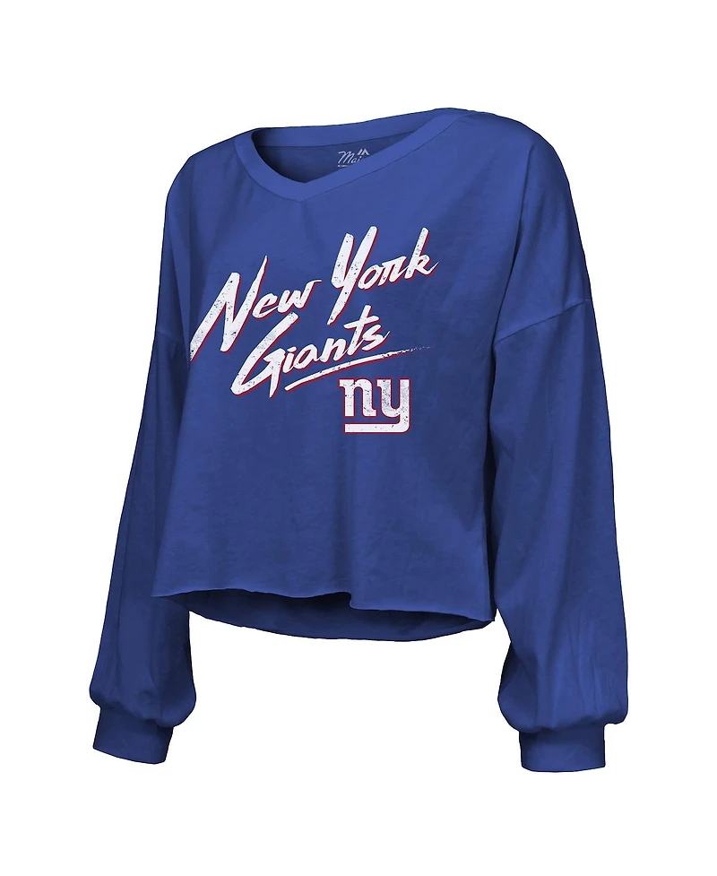 Majestic Threads Women's Cam Skattebo Royal New York Giants Script Name Number Long Sleeve T-Shirt