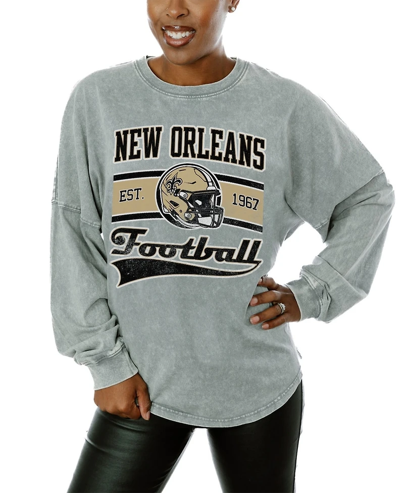 Gameday Couture Women's Gray New Orleans Saints Snow Wash Oversized Long Sleeve T-Shirt