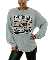 Gameday Couture Women's Gray New Orleans Saints Snow Wash Oversized Long Sleeve T-Shirt