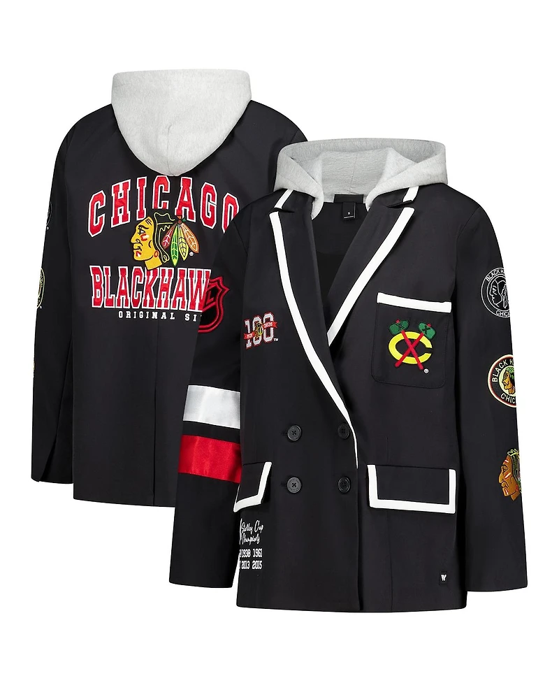 The Wild Collective Women's Black Chicago Blackhawks Original 6 Hooded Blazer