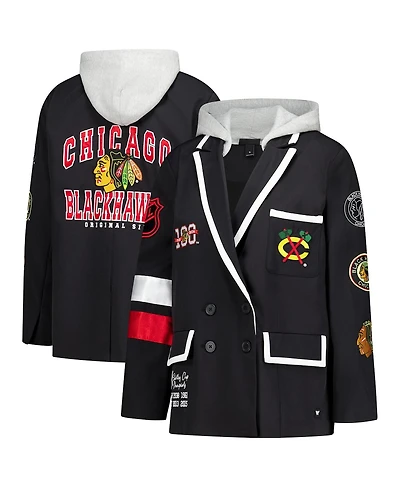 The Wild Collective Women's Black Chicago Blackhawks Original 6 Hooded Blazer