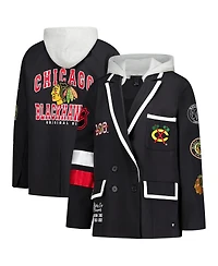 The Wild Collective Women's Black Chicago Blackhawks Original 6 Hooded Blazer