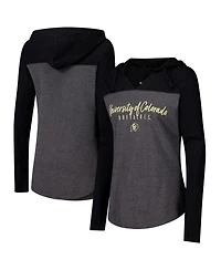 Camp David Women's Heather Charcoal Colorado Buffaloes Knockout Color Block Hooded V-Neck Long Sleeve T-Shirt