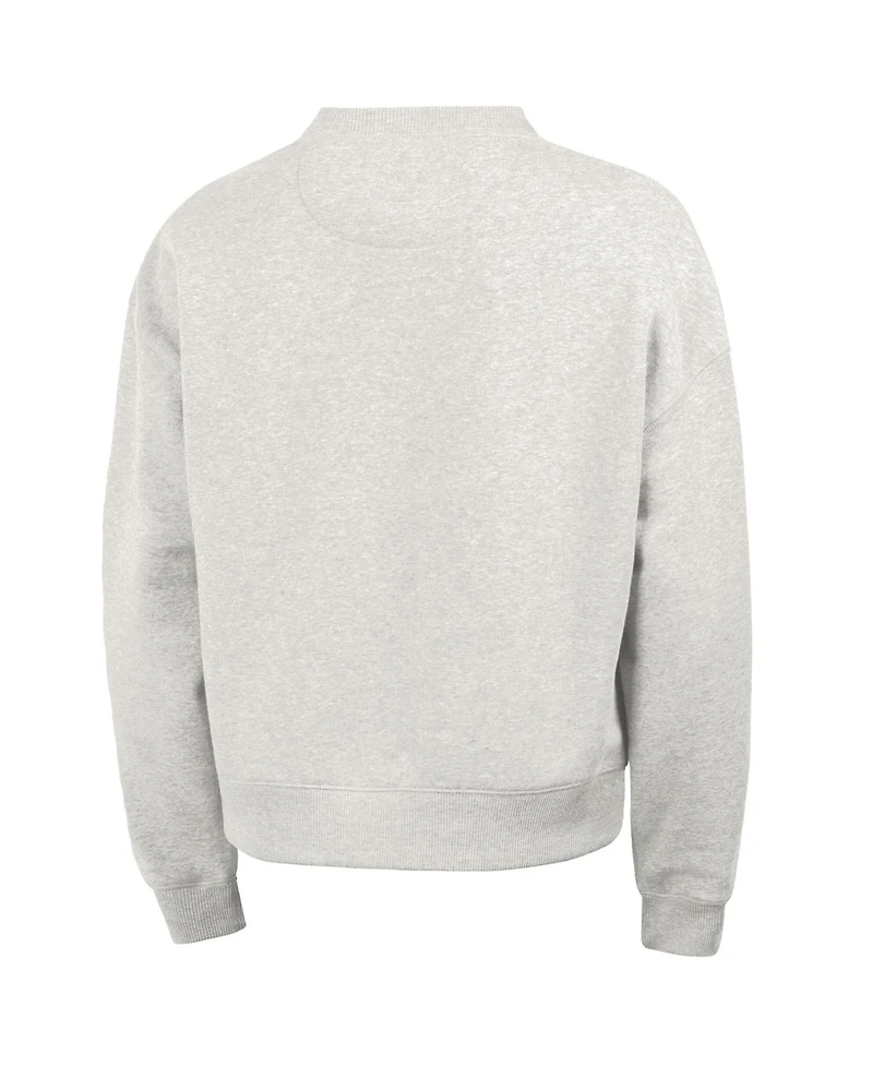 Champion Women's Oatmeal Boston Bruins Collar Script Triumph Fleece Crewneck Sweatshirt