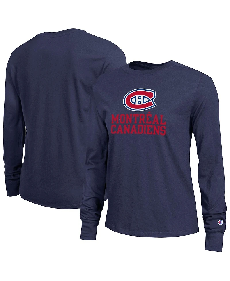 Champion Women's Navy Montreal Canadiens Wordmark Lockup Long Sleeve T-Shirt