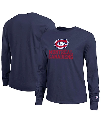Champion Women's Navy Montreal Canadiens Wordmark Lockup Long Sleeve T-Shirt
