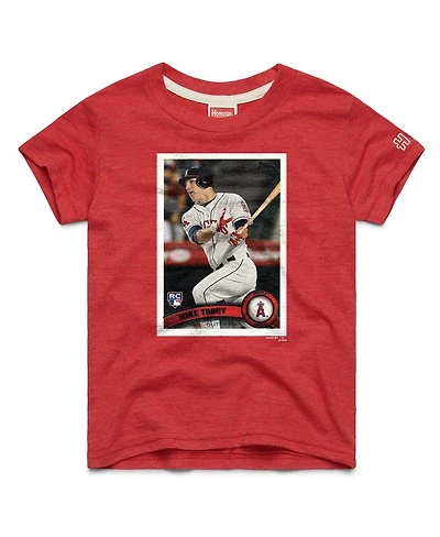 Homage Big Boys and Girls Mike Trout Red Los Angeles Angels Topps Baseball Card Tri-Blend T-Shirt