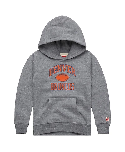 Homage Big Boys and Girls Gray Denver Broncos Gridiron Tri-Blend Hoodie