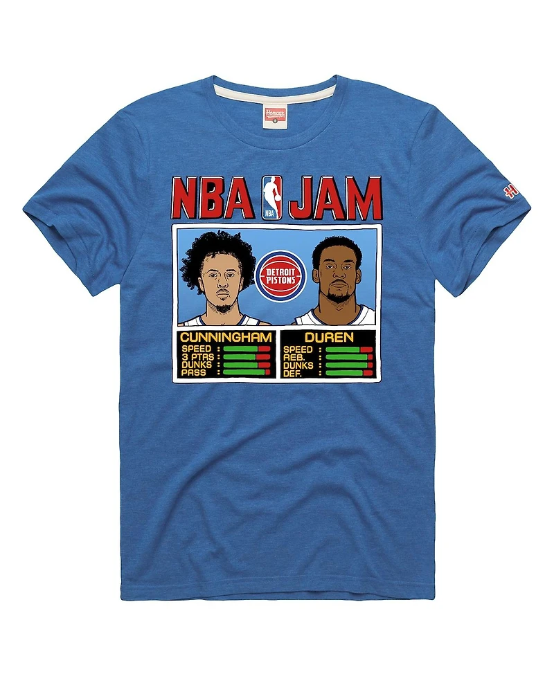 Homage Men's and Women's Jalen Duren Cade Cunningham Blue Detroit Pistons Nba Jam Tri-Blend T-Shirt